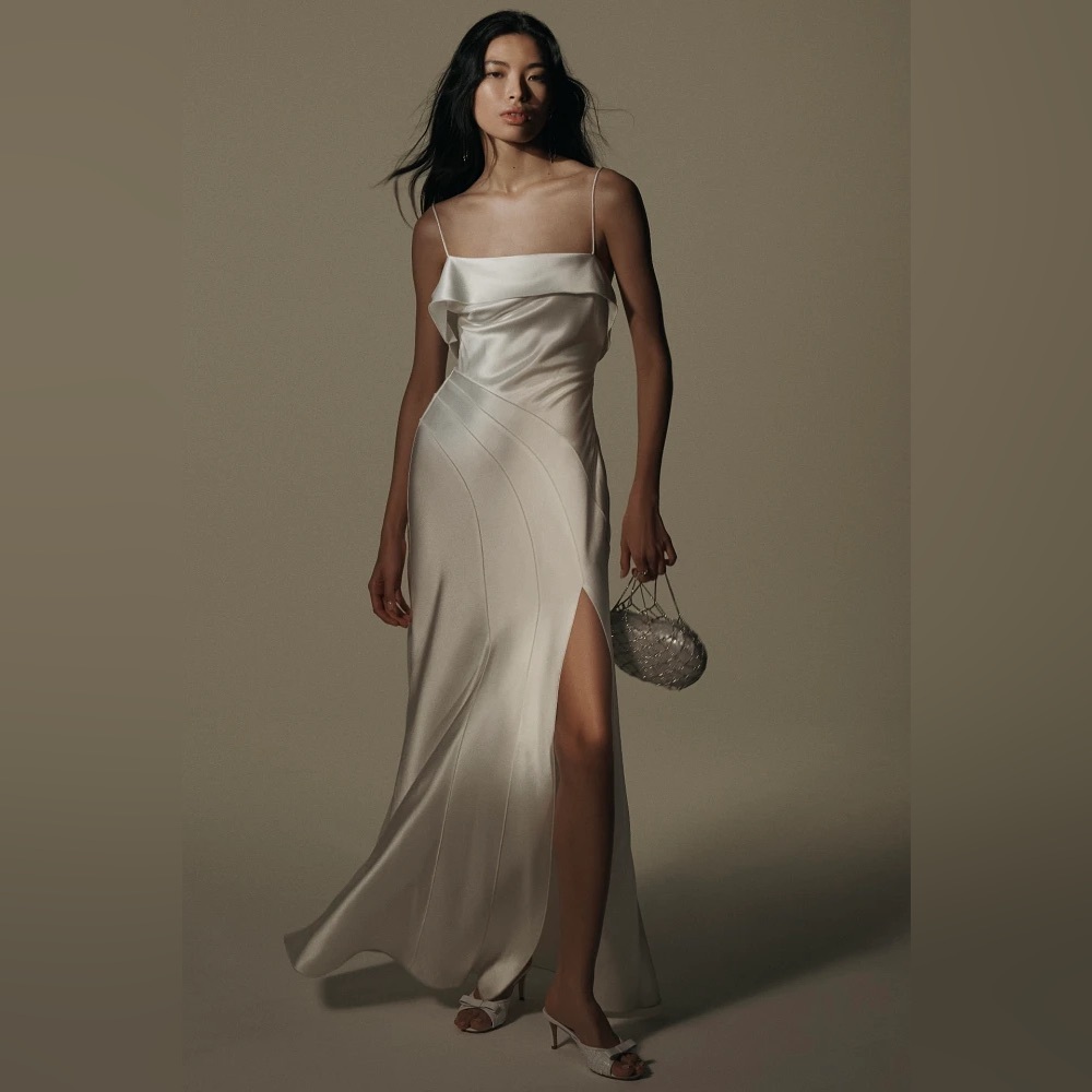 Acler Gold and White Slip Dress with Slit for Weddings